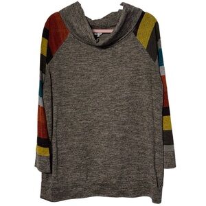 Bellamie Multicolor Cowl Neck Tunic Sweater Womens XL Brown Red Striped‎ Sleeves